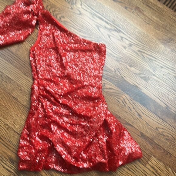 RONNY KOBO Brit one-shoulder bow-embellished sequined stretch-tulle mini dress M - Picture 8 of 8